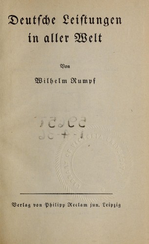 Deutsche leistungen in aller welt by Wilhelm Rumpf cover