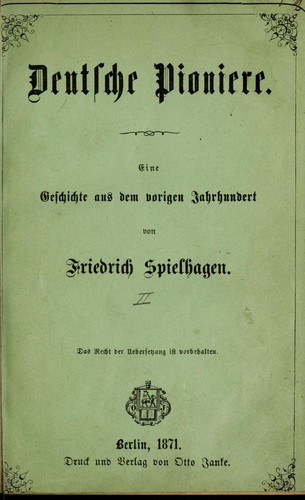 Deutsche Pioniere by Friedrich Spielhagen cover