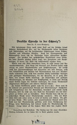 Deutsche Sprache in der Schweiz by Otto von Greyer cover