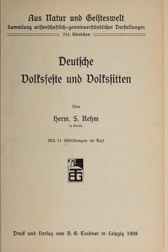 Deutsche volksfeste und volkssitten by Hermann Siegfried Rehm cover