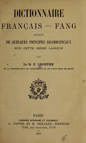 Dictionnaire français-fang by L. Lejeune cover