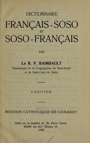 Dictionnaire français-soso et soso-français by Jean Baptiste Raimbault cover