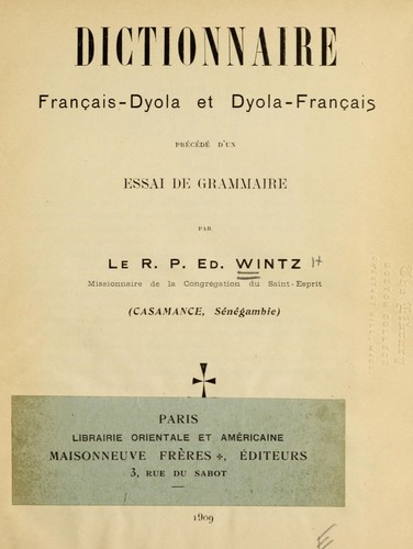Dictionnaire franc̜ais-dyola et dyola-franc̜ais by Édouard Wintz cover