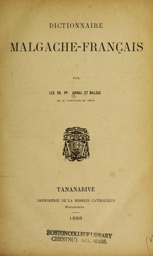 Dictionnaire malgache-français by Antoine Abinal cover