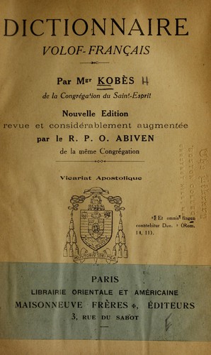 Dictionnaire volof-français by Aloïse Kobès cover