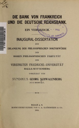 Die Bank von Frankreich und die deutsche Reichsbank by Georg Karl Schwalenberg cover