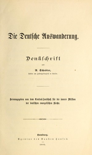 Die deutsche Auswanderung by A. Schröter cover