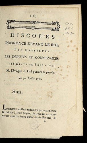 Discours prononce  devant le roi by Brittany (France) cover