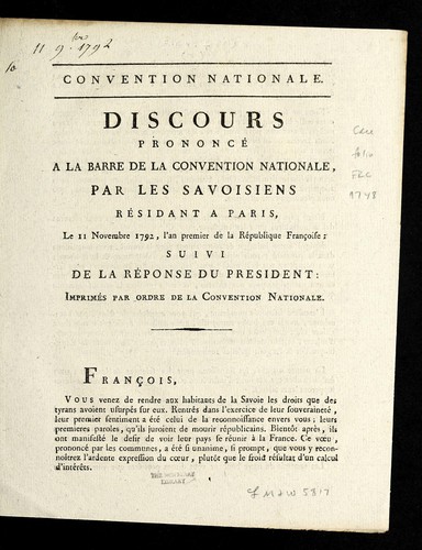 ... Discours prononce  a la barre de la Convention nationale by Savoie (France) cover