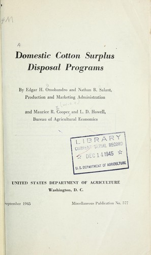 Domestic cotton surplus disposal programs by  cover