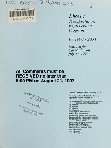 Draft transportation improvement program, FY 1998-2003