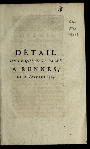 De tail de ce qui s'est passe  a Rennes le 26 janvier 1789 by Rennes (France) cover