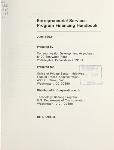 Entrepreneurial services program financing handbook