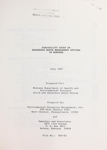 Feasibility study of hazardous waste management options in Montana