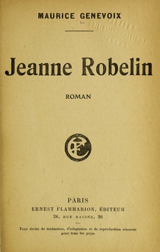 Jeanne Robelin by Maurice Genevoix cover