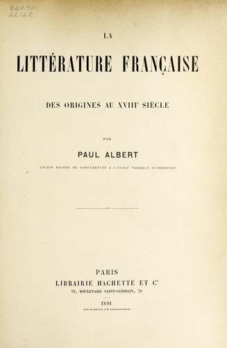 La littérature francais des origines au XVIIIe siècle