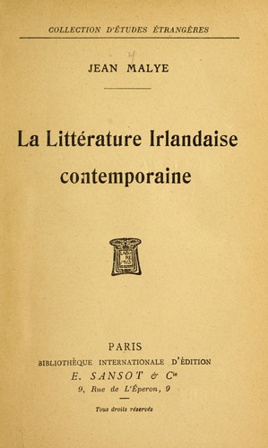 La littérature Irlandaise contemporaine by Jean Malye cover