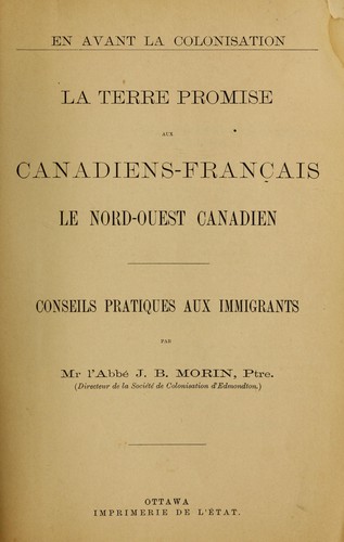 La terre promise aux Canadiens-Français by Morin, Jean Baptiste cover
