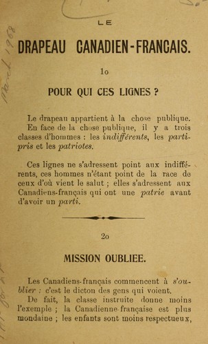Le Drapeau canadien-français by F. A. Baillairgé cover