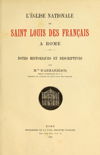 L' Eglise nationale de Saint Louis des Français à Rome by Albert d' Armailhacq cover