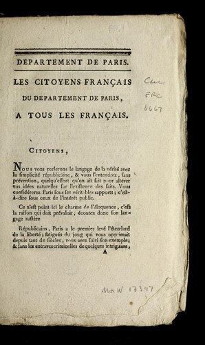 ... Les citoyens français du departement de Paris a tous les Français by Seine (France) cover
