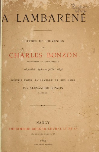 A Lambaréné by Charles Bonzon cover