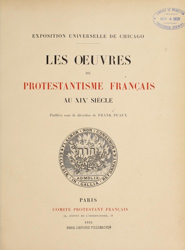 Les oeuvres du protestantisme français by Frank Puaux cover