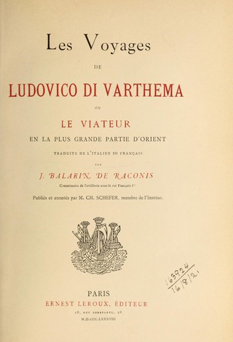Les voyages de Ludovico di Varthema ou le Viateur en la plus grande partie d'Orient by Lodovico de Varthema cover