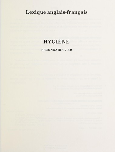Lexique anglais-français: hygiène by Alberta. Alberta Education. Language Services cover