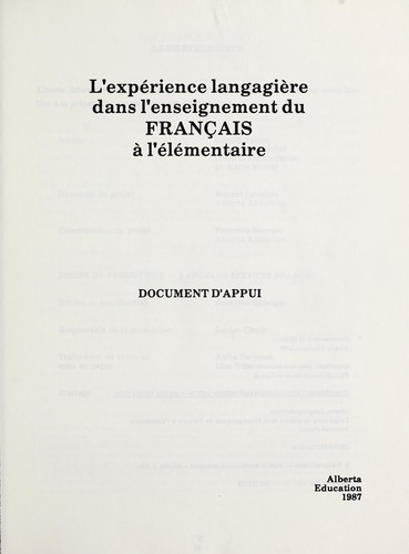 L'expérience langagière dans l'enseignement du français à l'élémentaire by Gérald Fallon cover
