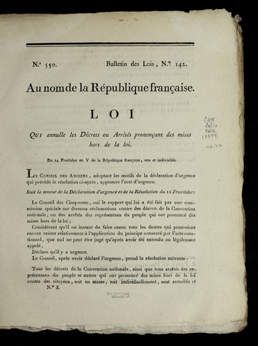 Loi qui annulle les de crets ou arre te s prononc ʹant des mises hors de la loi by France cover