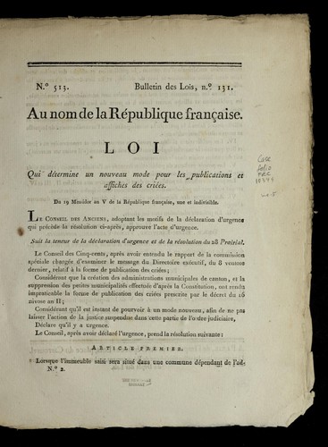 Loi qui de termine un nouveau mode pour les publications et affiches des crie es