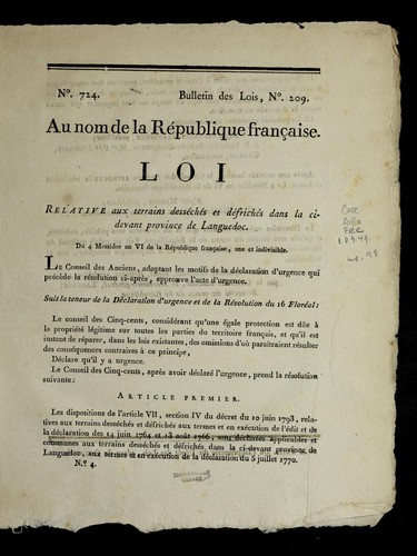 Loi relative aux terrains desse che s et de friche s dans la ci-devant province de Languedoc by France cover