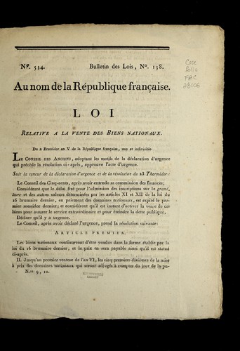 Loi relative a la vente des biens nationaux by France cover