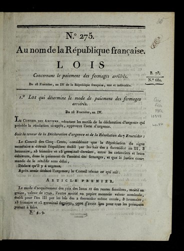 Lois concernant le paiement des fermages arrie re s by France cover