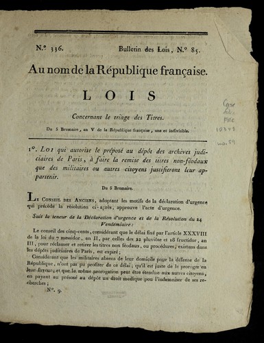 Lois concernant le triage des titres by France cover