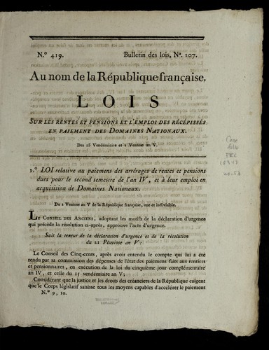 Lois sur les rentes et pensions et l'emploi des re ce pisse s en paiement des domaines nationaux by France cover