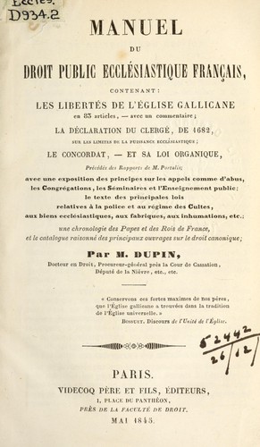 Manuel du droit public ecclésiastique français by Dupin M. cover