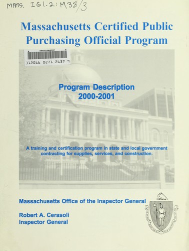 Massachusetts Certified Public Purchasing Official Program program description 2000-2001
