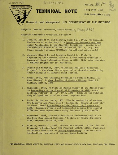 Mineral valuation, solid minerals, [May 1970]
