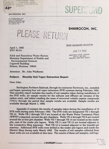 Monthly soil vapor extraction report