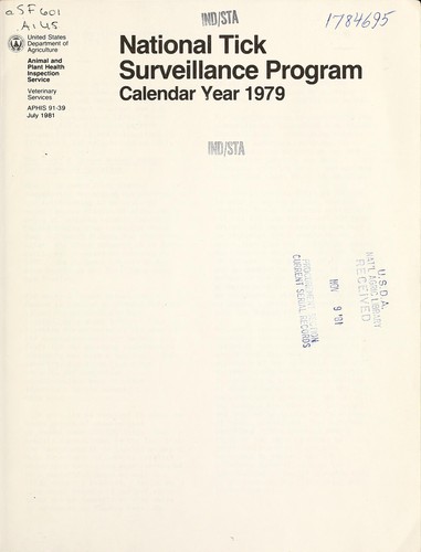 National tick surveillance program by United States. Animal and Plant Health Inspection Service. Veterinary Services cover