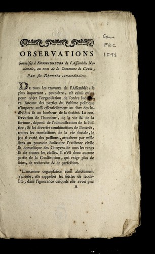 Observations soumises a   nosseigneurs de l'Assemble e nationale