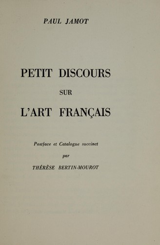 Petit discours sur l'art français by Jamot, Paul cover