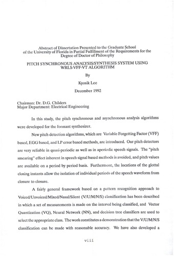 Pitch synchronous analysis/synthesis using the WRLS-VFF-VT algorithm