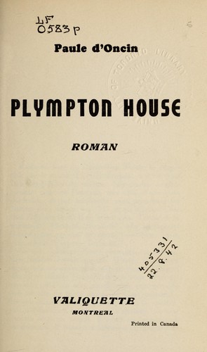 Plympton House by Paule d' Oncin cover