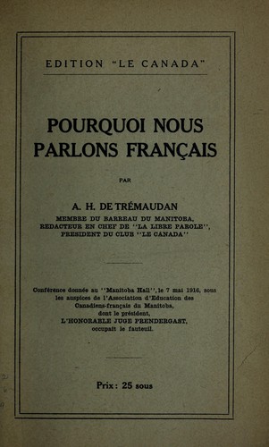 Pourquoi nous parlons Français by Auguste Henri de Trémaudan cover