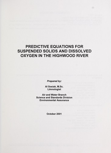 Predictive equations for suspended solids and dissolved oxygen in the Highwood River
