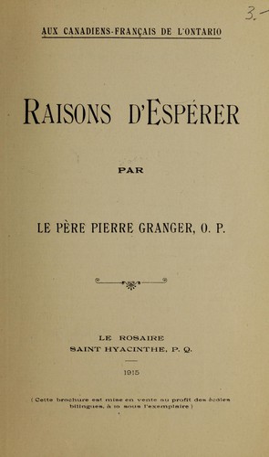 Raisons d'espérer by Pierre Granger cover