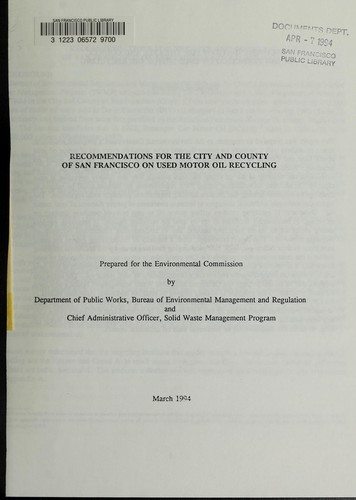 Recommendations for the city and county of San Francisco on used motor oil recycling